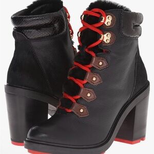 Aldo Meghna Leather Ankle Lace-up Fur lined Combat Platform Boots Black size:6.5